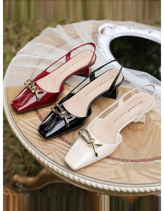 Split-Joint Square-Toe Sling Shoes Sandals