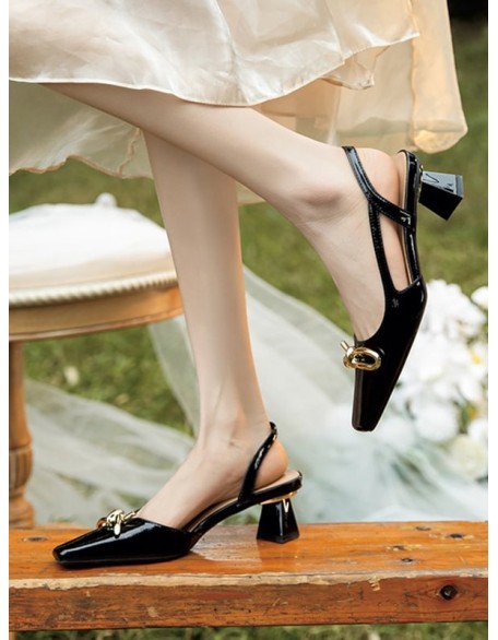 Split-Joint Square-Toe Sling Shoes Sandals