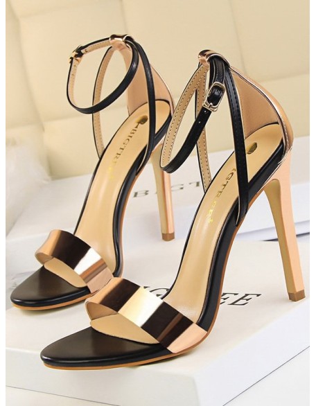 Belt Buckle Open Toe Shiny Split-Joint Sandals Pumps Sandals