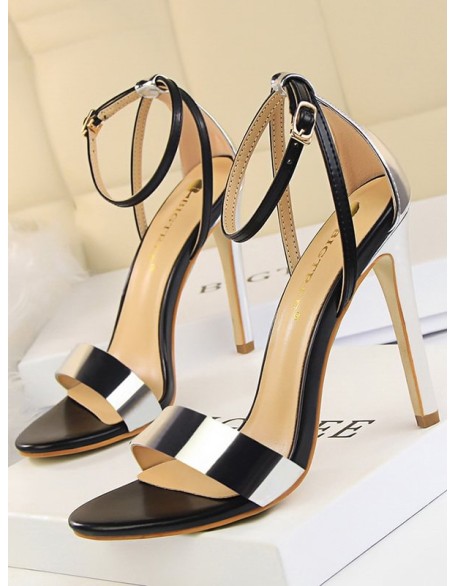 Belt Buckle Open Toe Shiny Split-Joint Sandals Pumps Sandals