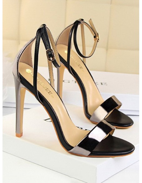 Belt Buckle Open Toe Shiny Split-Joint Sandals Pumps Sandals