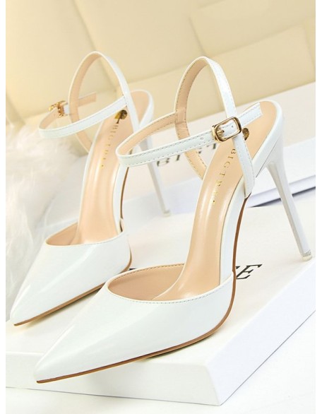 Belt Buckle Pointed-Toe Shiny Split-Joint Sandals Pumps