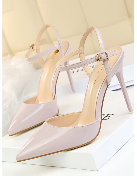 Belt Buckle Pointed-Toe Shiny Split-Joint Sandals Pumps