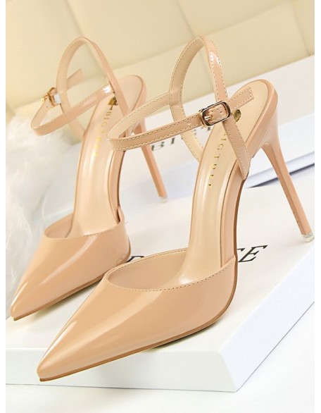 Belt Buckle Pointed-Toe Shiny Split-Joint Sandals Pumps