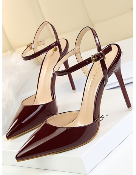 Belt Buckle Pointed-Toe Shiny Split-Joint Sandals Pumps