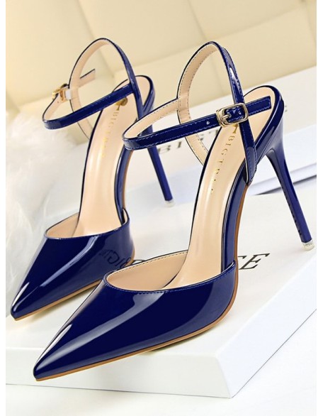 Belt Buckle Pointed-Toe Shiny Split-Joint Sandals Pumps