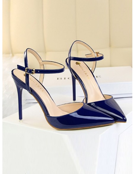 Belt Buckle Pointed-Toe Shiny Split-Joint Sandals Pumps