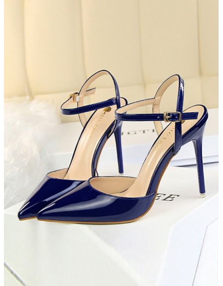 Belt Buckle Pointed-Toe Shiny Split-Joint Sandals Pumps