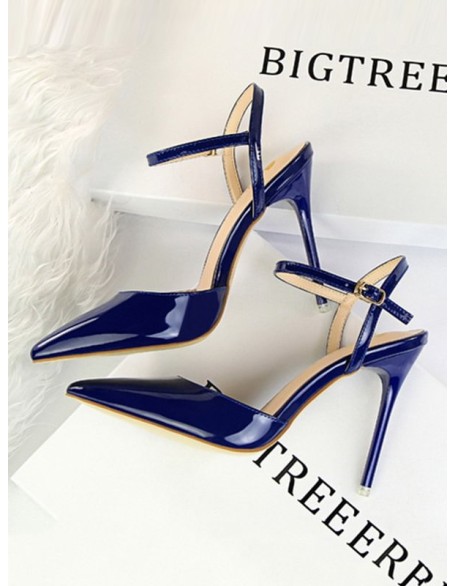 Belt Buckle Pointed-Toe Shiny Split-Joint Sandals Pumps