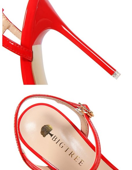 Belt Buckle Pointed-Toe Shiny Split-Joint Sandals Pumps