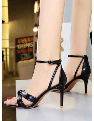 Hollow Knot Open Toe Split-Joint Pumps Sandals