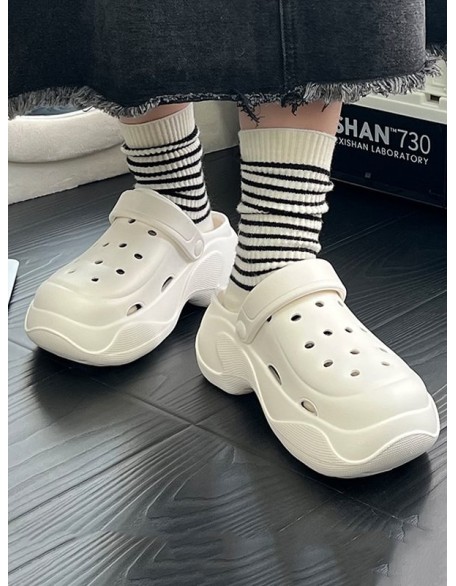 Hollow Round-Toe Solid Color Slippers Sandals Crocs