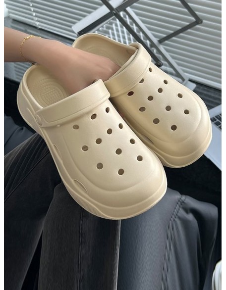 Hollow Round-Toe Solid Color Slippers Sandals Crocs