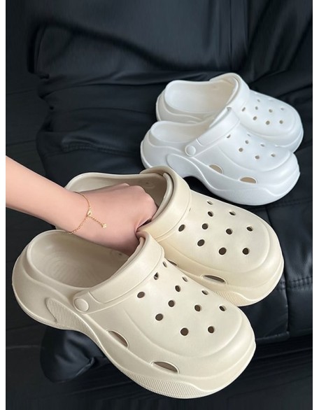 Hollow Round-Toe Solid Color Slippers Sandals Crocs