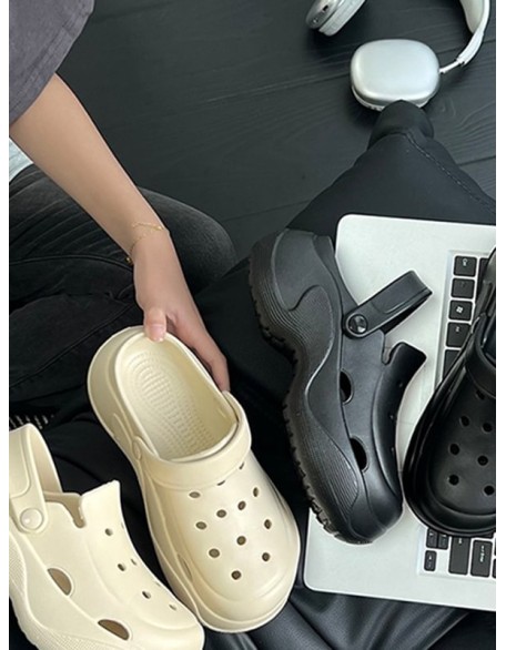 Hollow Round-Toe Solid Color Slippers Sandals Crocs