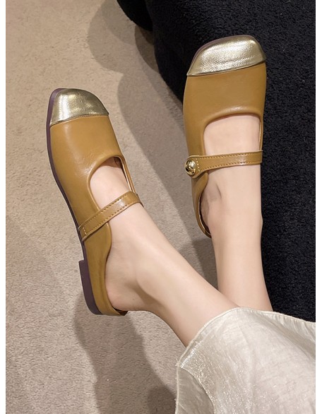 Contrast Color Shallow Cut Split-Joint Square-Toe Slippers&Mules Mary Janes Flats