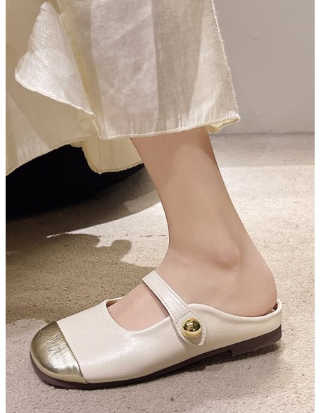 Contrast Color Shallow Cut Split-Joint Square-Toe Slippers&Mules Mary Janes Flats