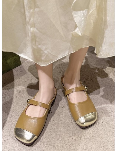 Contrast Color Shallow Cut Split-Joint Square-Toe Slippers&Mules Mary Janes Flats