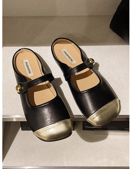 Contrast Color Shallow Cut Split-Joint Square-Toe Slippers&Mules Mary Janes Flats