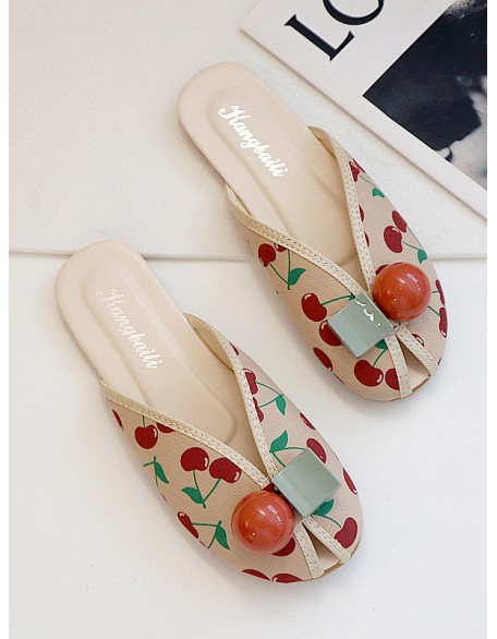 Open Toe Printed Round-Toe Split-Joint Slippers