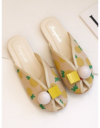 Open Toe Printed Round-Toe Split-Joint Slippers