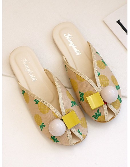 Open Toe Printed Round-Toe Split-Joint Slippers