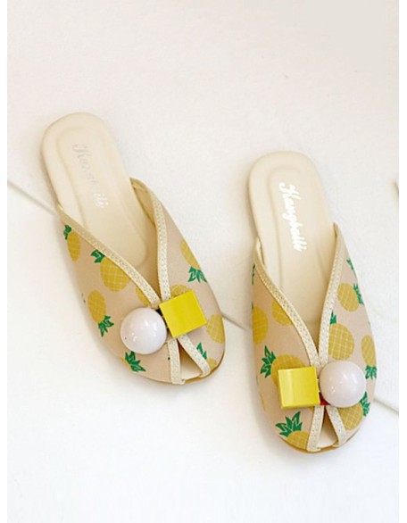 Open Toe Printed Round-Toe Split-Joint Slippers