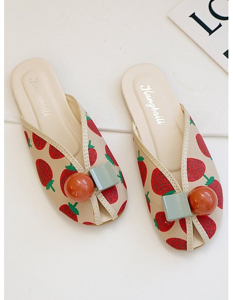 Open Toe Printed Round-Toe Split-Joint Slippers