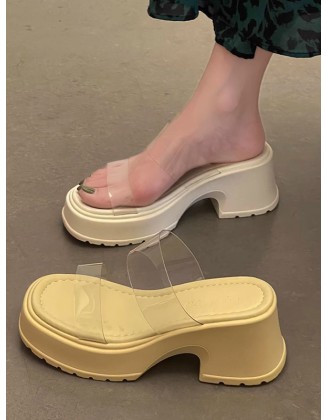 Open Toe Round-Toe Split-Joint Transparent Slippers Pumps Sandals