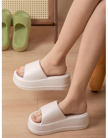 Open Toe Round-Toe Solid Color Slippers