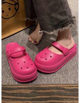 Hollow Round-Toe Solid Color Slippers Sandals