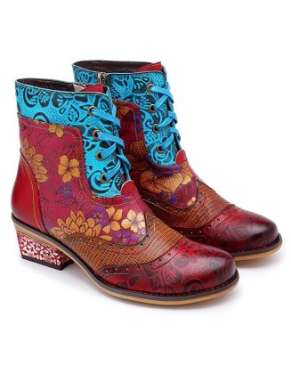 Bohemia Vintage Embossing Bandage Mid Boots