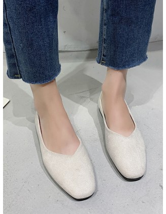 Solid Color Square-Toe Low Heels Flat Shoes