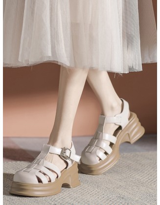 Hollow Round-Toe Sandals Platform Shoes Gladiators