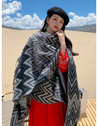 Casual Loose Patchwork Shawl&Cloak