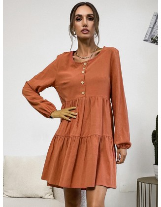 Bohemia Loose Buckle Round-Neck Dress