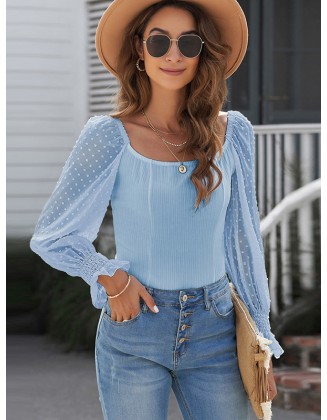 Casual Loose Mesh Solid Color U-Neck Bodysuit