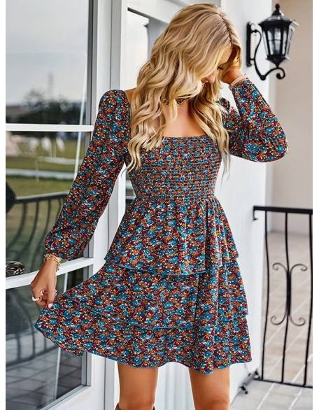 Autumn Square Neck Mini Dress