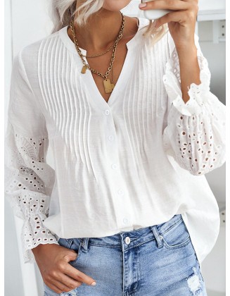 Button Lace Flare Blouse