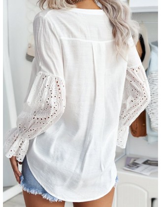 Button Lace Flare Blouse