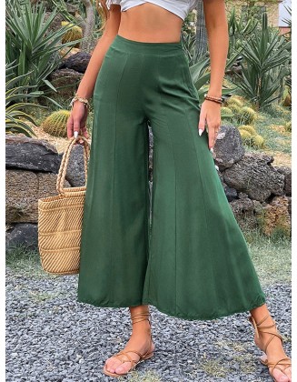 Casual High Waisted Wide Leg Solid Color  Pants