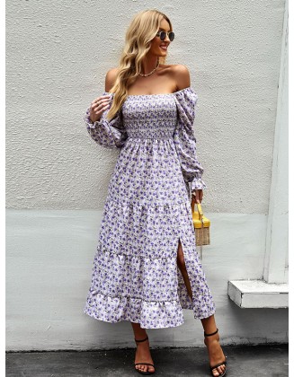 Bohemia Long Sleeves Floral Printed U-Neck Dress