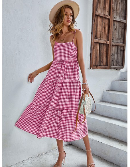 Bohemia A-Line Sleeveless Plaid  Dress