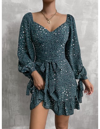 Bohemia Puff Sleeves Leopard V-Neck Dress