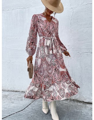 Bohemia Puff Sleeves Floral V-Neck Dress