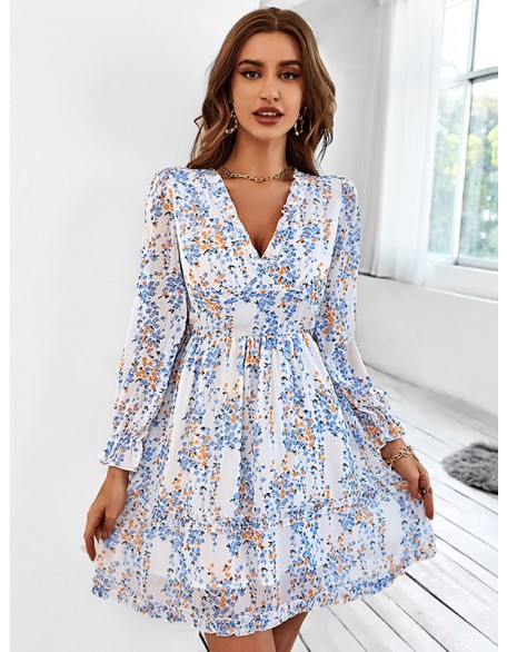 Bohemia A-Line Printing V-Neck Dress