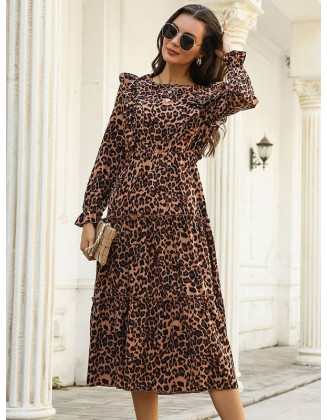 Bohemia Loose Leopard Round-Neck Dress