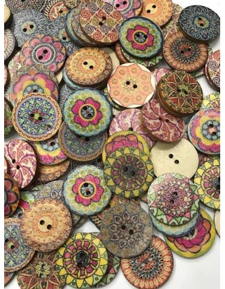 About 100Pcs Multi-Color Wooden Round Sewing Buttons For DIY Craft Decoration