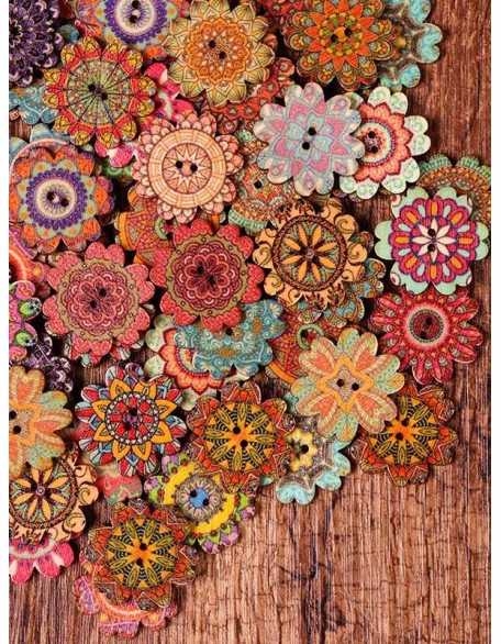 About 100Pcs Multi-Color Floral Pattern Buttons