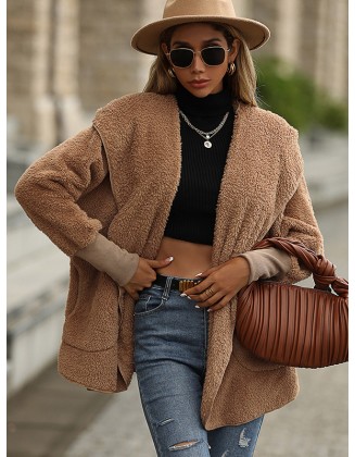 Casual Loose Solid Color Hooded Coat